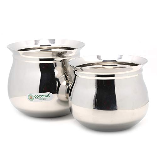 Coconut Stainless Steel Handi Without Lid – Heavy Duty Casserole Pot for Indian Cooking, Gas & Induction Compatible, Mirror Finish, Rust-Resistant Cookware | Set of 2 | 450ml, 750ml - Image 5