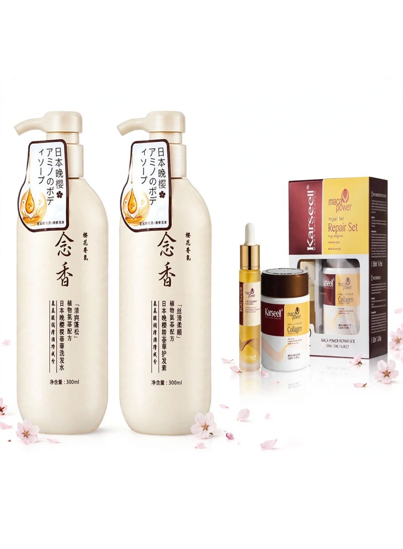 Karseell Luxury Hair Care Routine – Shampoo, Conditioner, Mask & Serum Enjoy a salon-inspired self-care routine with four essential hair products that work together to refresh, moisturize, nourish, and smooth strands for beautifully soft, glossy, manageable, and polished-looking hair every day. - Image 1