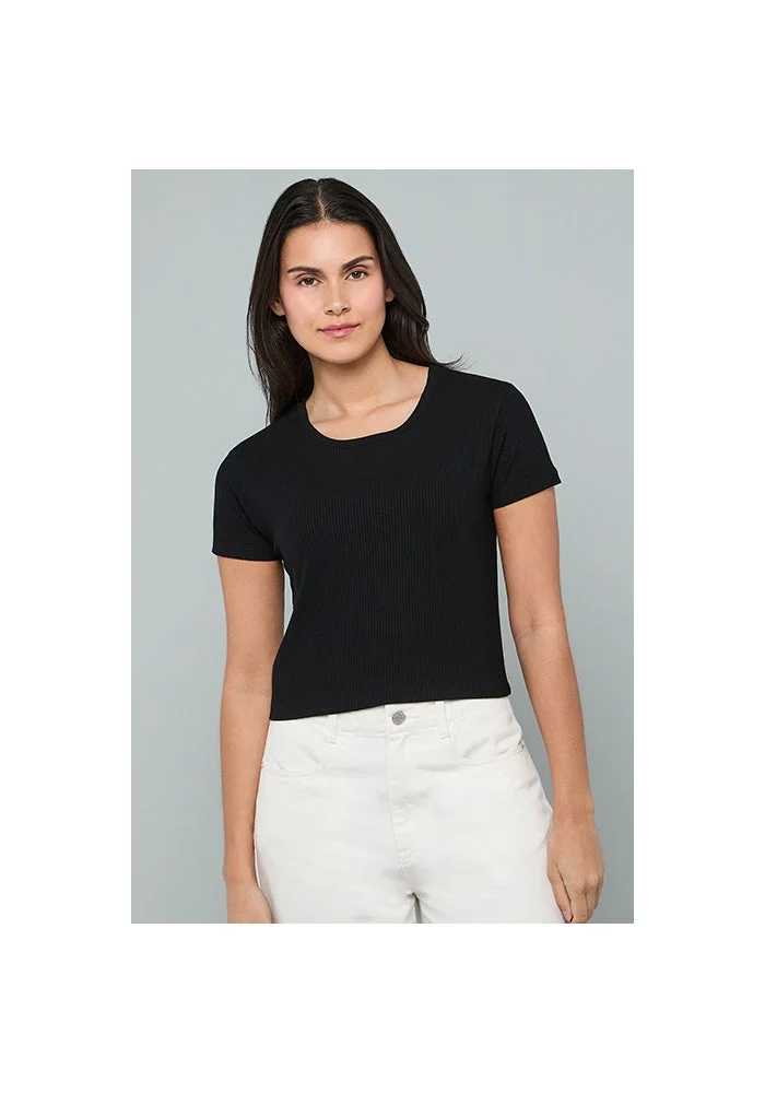 R&b Ribbed Top with Round Neck and Short Sleeves