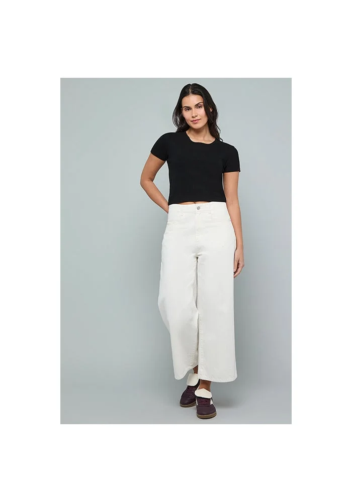 R&b Ribbed Top with Round Neck and Short Sleeves