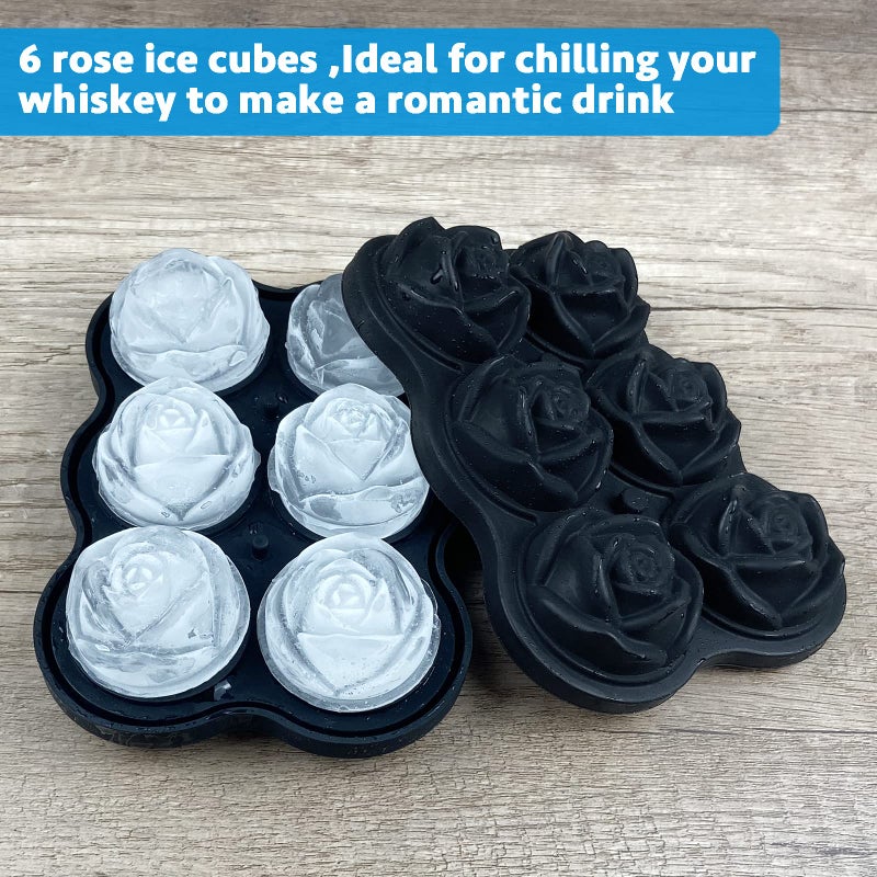 Camkyde Rose Ice Cube Tray 2 Inch [1 Mold + 1 Funnel + 6 Stoppers]  6 Cavity Silicone Rose Ice Cube Mold For Whiskey  Chilling Cocktails  Bourbon  Juice (Black) - Image 4