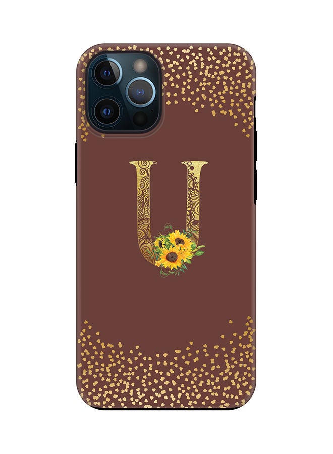 Stylizedd Monogram Tough Series for Apple iPhone 12 Pro Custom Initials Floral Mandala Pattern Tough Pro Dual Layer hybrid PC inner TPU protection Alphabet- U (Brown) - Image 1