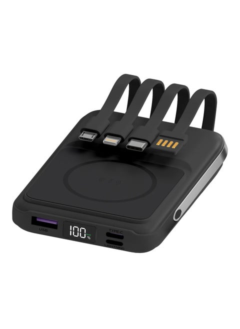 10000 mAh Magsafe Powerbank Attach with Type-C, Lightning, Micro and USB-A -Black