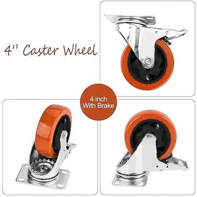 SIBY 4 Caster Wheels Swivel Plate With Brake For Loding Trolley Truck Office Chair Caster Furniture Wheels 360 Swivel Top Plate Caster Wheel for Furniture Trolley Dining Car 1Pcorange - Image 4