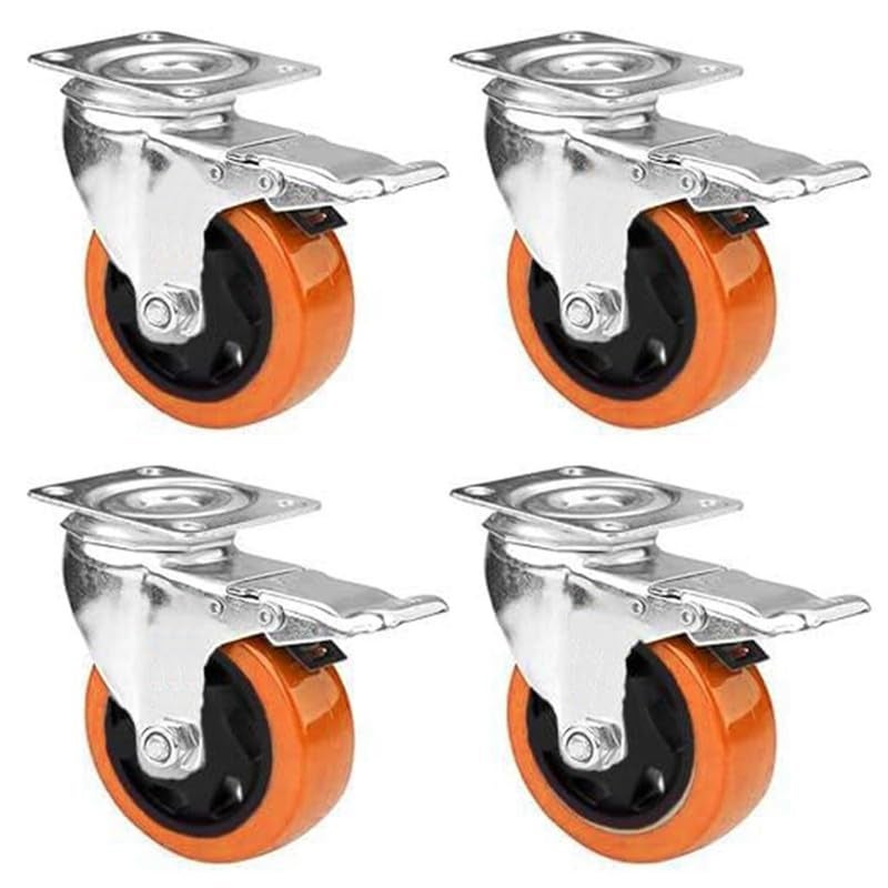 SIBY 4 Caster Wheels Swivel Plate With Brake For Loding Trolley Truck Office Chair Caster Furniture Wheels 360 Swivel Top Plate Caster Wheel for Furniture Trolley Dining Car 1Pcorange - Image 1