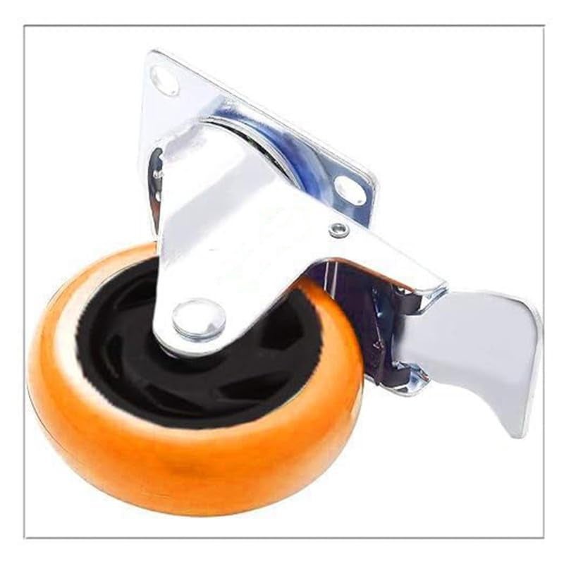 SIBY 4 Caster Wheels Swivel Plate With Brake For Loding Trolley Truck Office Chair Caster Furniture Wheels 360 Swivel Top Plate Caster Wheel for Furniture Trolley Dining Car 1Pcorange - Image 3