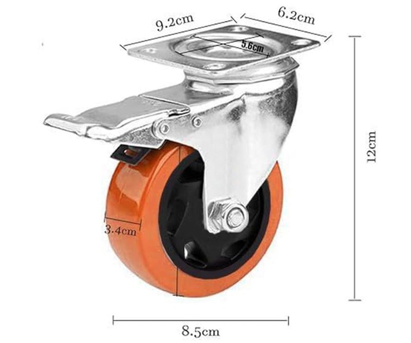 SIBY 4 Caster Wheels Swivel Plate With Brake For Loding Trolley Truck Office Chair Caster Furniture Wheels 360 Swivel Top Plate Caster Wheel for Furniture Trolley Dining Car 1Pcorange - Image 2