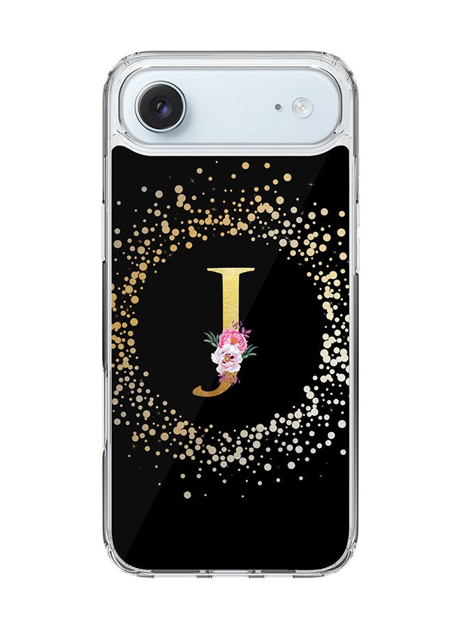 Stylizedd Classic Clear MagSafe Case for iPhone 17 Air , Hybrid Soft Case Flexible Edges Anti Drop TPU PC Gel Thin Transparent Cover [ Designed for iPhone 17 Air ] - Custom Monogram Initial Letter Floral Pattern Alphabet - J ( Black )