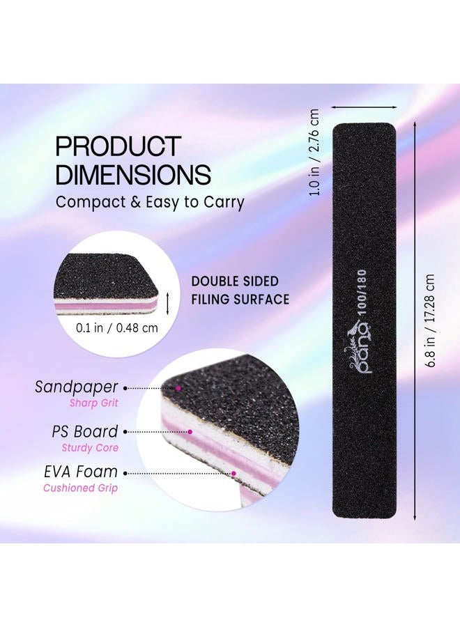 Pana 10pcs - Jumbo Double-Sided Emery Nail File for Manicure, Pedicure, Natural, and Acrylic Nails - Black (Grit 100/180) - Image 3