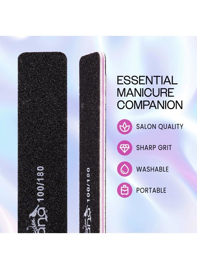 Pana 10pcs - Jumbo Double-Sided Emery Nail File for Manicure, Pedicure, Natural, and Acrylic Nails - Black (Grit 100/180) - Image 2