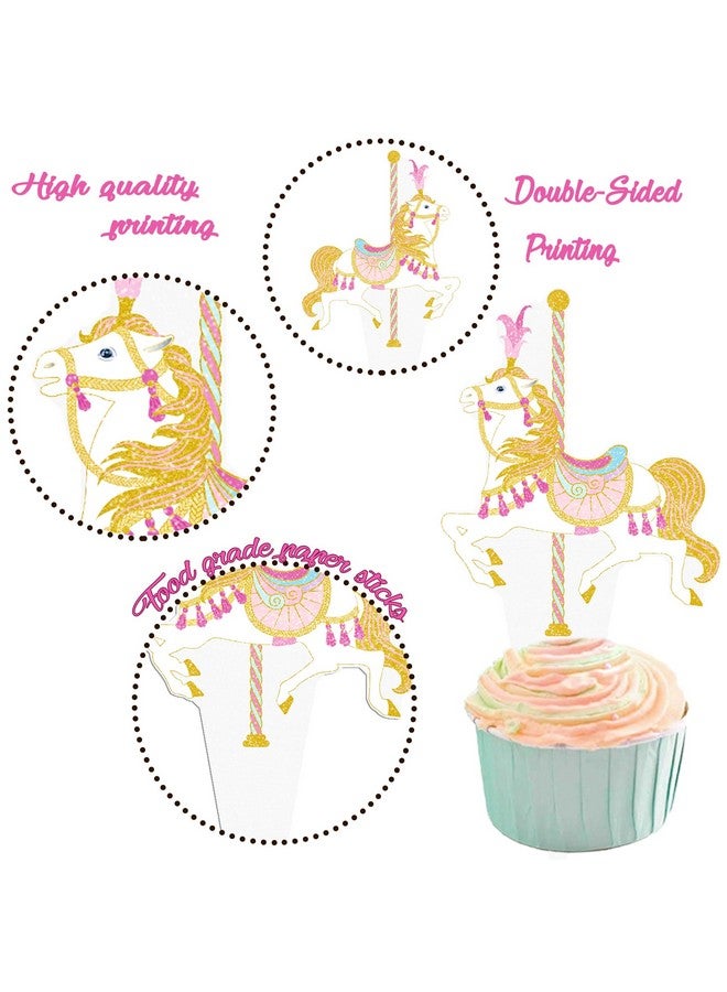umoni زينة كعك حصان دوار 48 قطعة زينة كعكة حصان دوار لحفلة الكرنفال أعواد كعك حصان لعيد ميلاد الحصان لوازم حفلة لموضوع حديقة الملاهي زينة حفلة استقبال المولود - Image 3