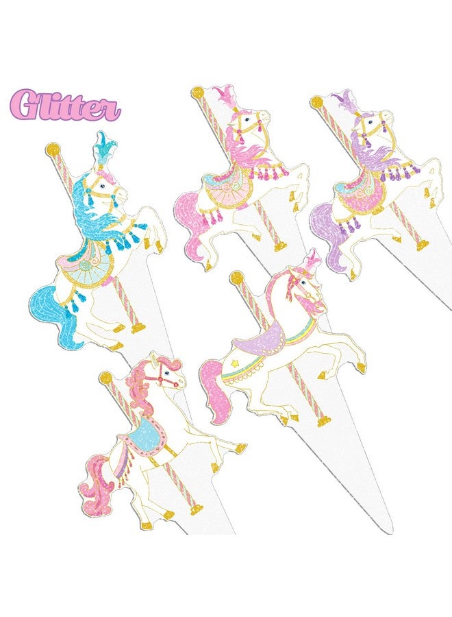 umoni زينة كعك حصان دوار 48 قطعة زينة كعكة حصان دوار لحفلة الكرنفال أعواد كعك حصان لعيد ميلاد الحصان لوازم حفلة لموضوع حديقة الملاهي زينة حفلة استقبال المولود - Image 4