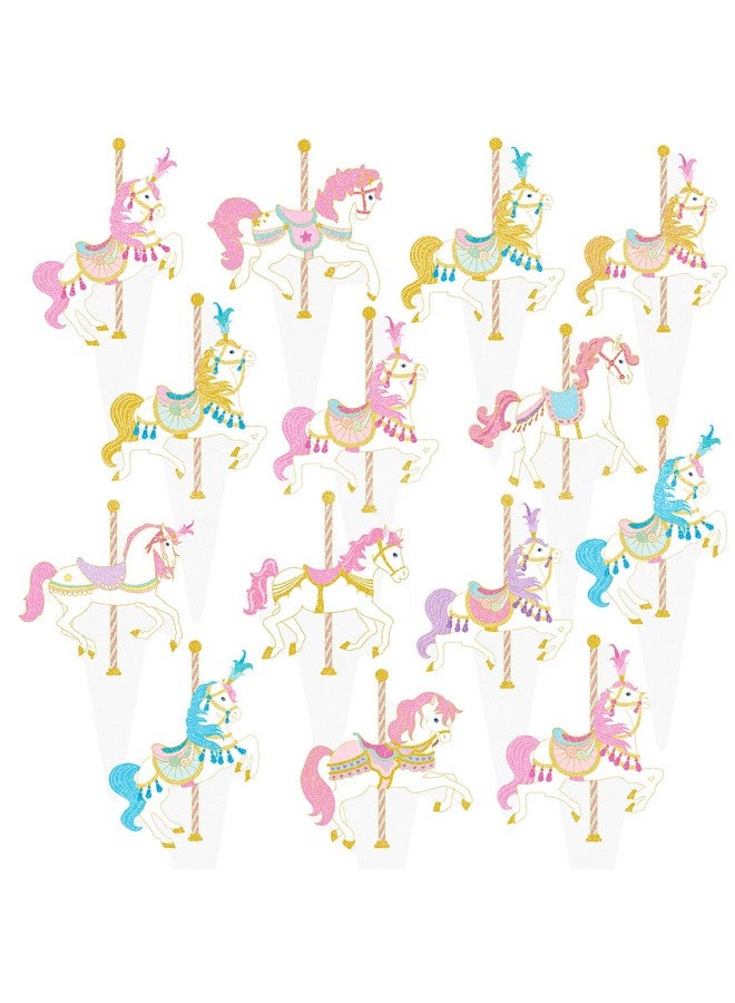 umoni زينة كعك حصان دوار 48 قطعة زينة كعكة حصان دوار لحفلة الكرنفال أعواد كعك حصان لعيد ميلاد الحصان لوازم حفلة لموضوع حديقة الملاهي زينة حفلة استقبال المولود - Image 2