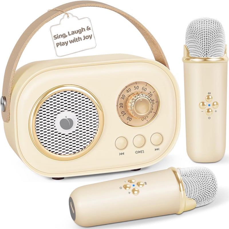 PRUNUS C20 Mini Karaoke MachineValentines Day Gifts for Her Him Kids MensPortable Bluetooth Speaker with 2 Wireless Microphone for Boys Girls 312 Years Old Birthday Party Beige - Image 2