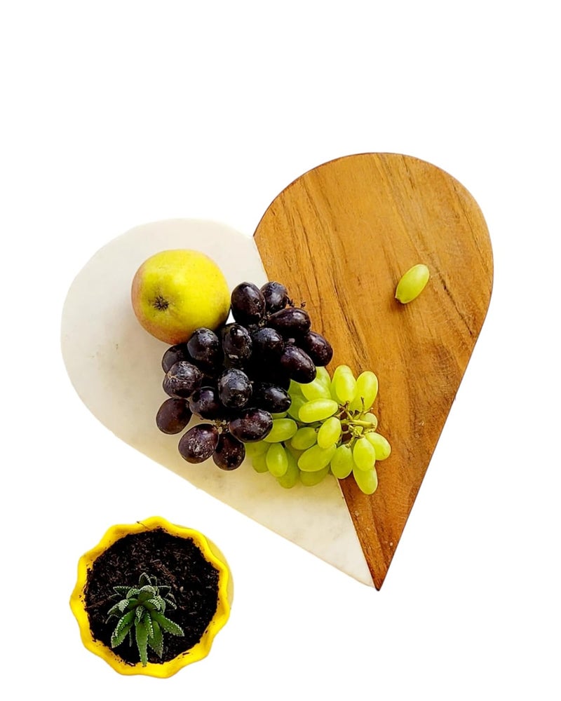 RM Natural Marble Wood Cutting Board 10 inch Serving Platter for Charcuterie Marble Pastry Board Heart Shape Cutting Board Cheese Tray 1 Piece - Image 1