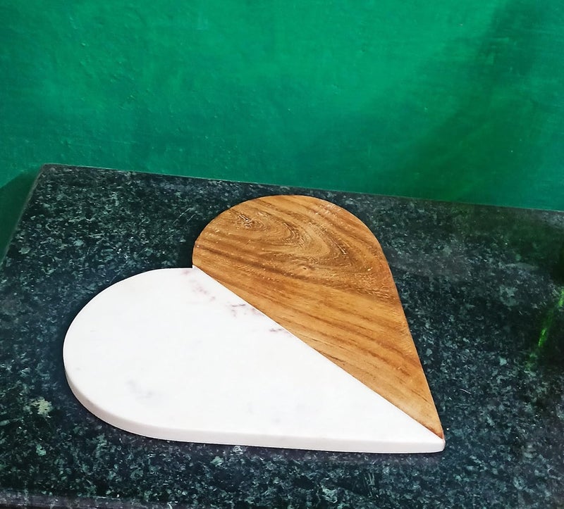 RM Natural Marble Wood Cutting Board 10 inch Serving Platter for Charcuterie Marble Pastry Board Heart Shape Cutting Board Cheese Tray 1 Piece - Image 4