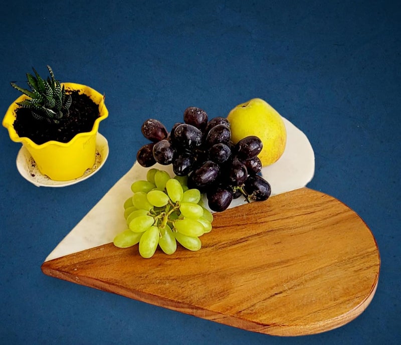 RM Natural Marble Wood Cutting Board 10 inch Serving Platter for Charcuterie Marble Pastry Board Heart Shape Cutting Board Cheese Tray 1 Piece - Image 5