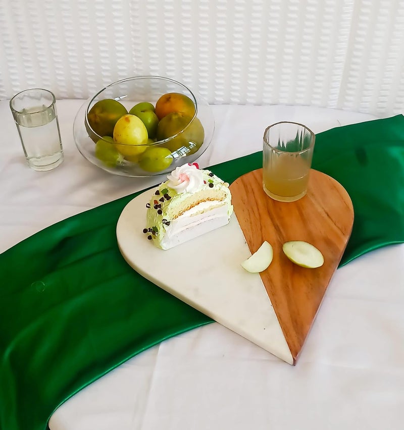 RM Natural Marble Wood Cutting Board 10 inch Serving Platter for Charcuterie Marble Pastry Board Heart Shape Cutting Board Cheese Tray 1 Piece - Image 2