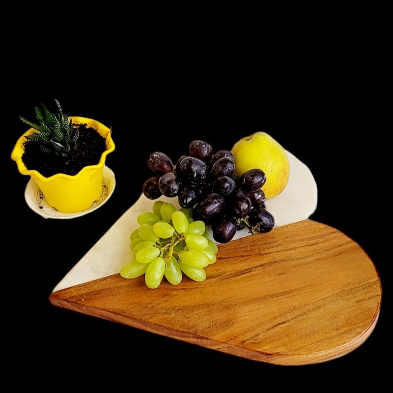 RM Natural Marble Wood Cutting Board 10 inch Serving Platter for Charcuterie Marble Pastry Board Heart Shape Cutting Board Cheese Tray 1 Piece - Image 3