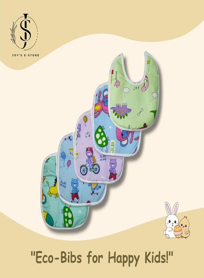 JOY'S E-STORE Assorted Baby Bibs for 0?24 Months ? Set of 5 Soft Cotton Waterproof Feeding Bibs for Newborns, Infants & Toddlers ? Reusable, Washable & Absorbent ? Multicolor Designs - 1005 M Combo P3 - Image 2