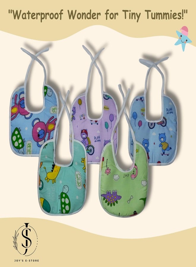 JOY'S E-STORE Assorted Baby Bibs for 0?24 Months ? Set of 5 Soft Cotton Waterproof Feeding Bibs for Newborns, Infants & Toddlers ? Reusable, Washable & Absorbent ? Multicolor Designs - 1005 M Combo P3 - Image 5