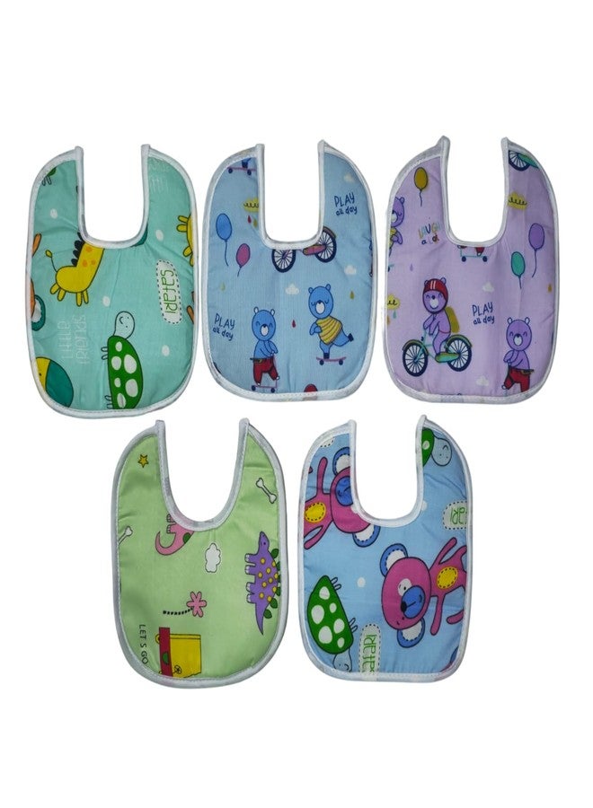 JOY'S E-STORE Assorted Baby Bibs for 0?24 Months ? Set of 5 Soft Cotton Waterproof Feeding Bibs for Newborns, Infants & Toddlers ? Reusable, Washable & Absorbent ? Multicolor Designs - 1005 M Combo P3 - Image 1