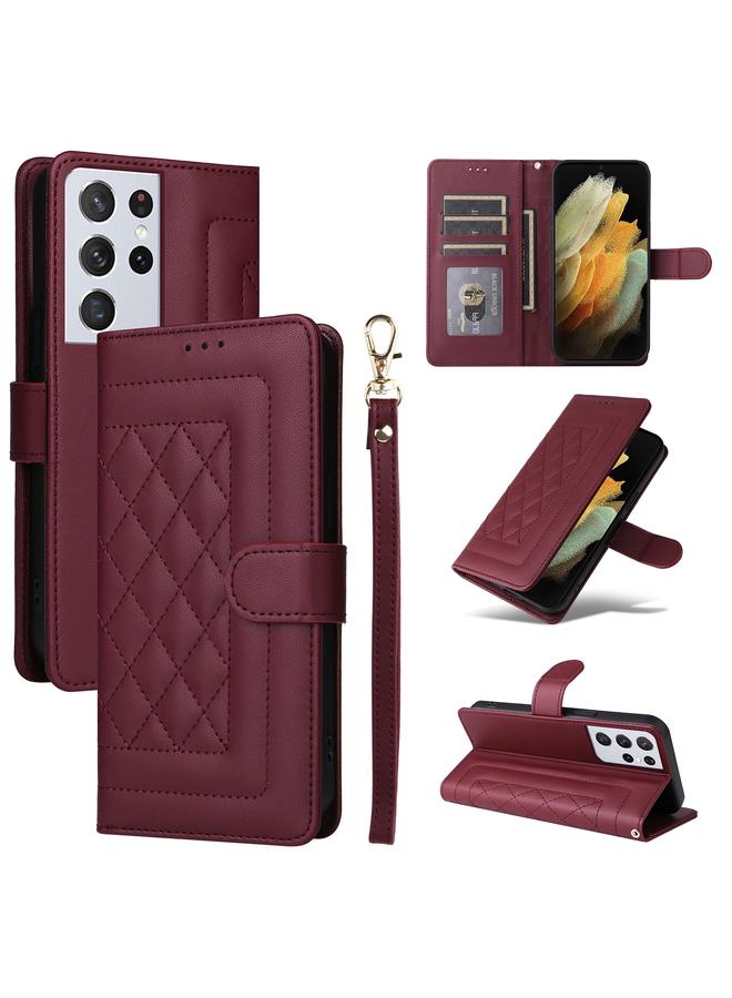 S-TOP Case For Samsung Galaxy S21 Ultra 5G Diamond Lattice Leather Flip Phone Case - Image 1