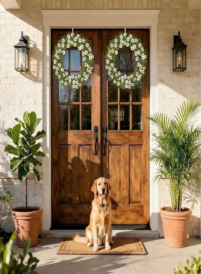 Daifunli White Daisy Wreath for Front Door 18 Inch Spring Summer Artificial Greenery Faux Wild Grass Flower Wreath for Wedding Porch Indoor Outdoor All Seasons Decor, Rustic and Farmhouse Home Decor - Image 2