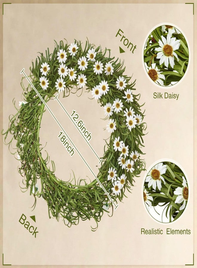 Daifunli White Daisy Wreath for Front Door 18 Inch Spring Summer Artificial Greenery Faux Wild Grass Flower Wreath for Wedding Porch Indoor Outdoor All Seasons Decor, Rustic and Farmhouse Home Decor - Image 4