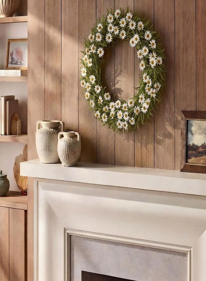 Daifunli White Daisy Wreath for Front Door 18 Inch Spring Summer Artificial Greenery Faux Wild Grass Flower Wreath for Wedding Porch Indoor Outdoor All Seasons Decor, Rustic and Farmhouse Home Decor - Image 5