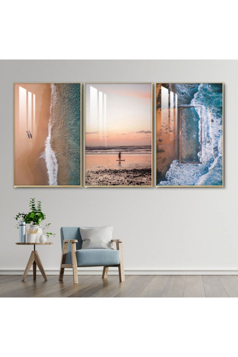 Marktna Three wooden wall painting with a frame and a clear acrylic layer - Image 1