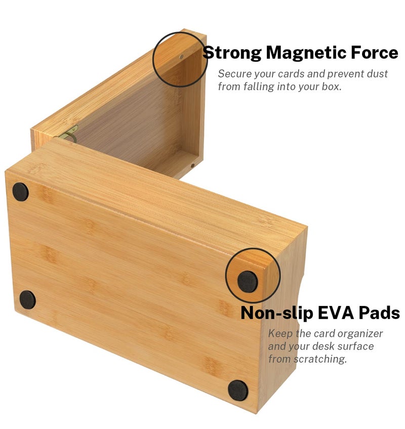 Neando Bamboo Index Card Holder for 3x5 Cards â€“ Wooden Organizer with Lid, 4 Compartments, 600-Card Capacity, Includes 20 Thick Index Cards & 200 Note Cardsâ€“ Natural Desktop Filing Box - Image 3