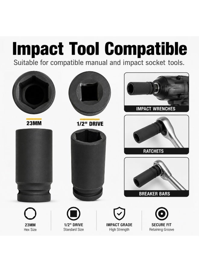 23mm Deep Impact Socket, 1/2 Inch Drive, Long Cr-Mo Steel Socket for Impact Wrench, Ratchet, Auto Repair, Garage & Workshop - Image 4
