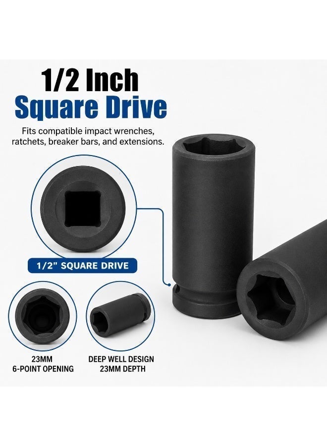 23mm Deep Impact Socket, 1/2 Inch Drive, Long Cr-Mo Steel Socket for Impact Wrench, Ratchet, Auto Repair, Garage & Workshop - Image 3