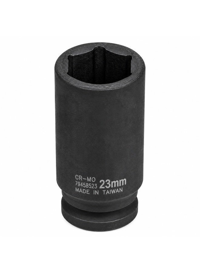 23mm Deep Impact Socket, 1/2 Inch Drive, Long Cr-Mo Steel Socket for Impact Wrench, Ratchet, Auto Repair, Garage & Workshop - Image 1