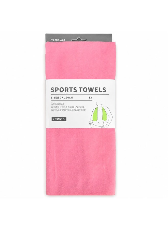 Quick Dry Microfiber Sports Towel 120 x 50 cm Lightweight Gym Towel With Strong Water Absorption Fast Drying Nano Fabric For Gym Travel Sports And Home (Rose Pink) - Image 1