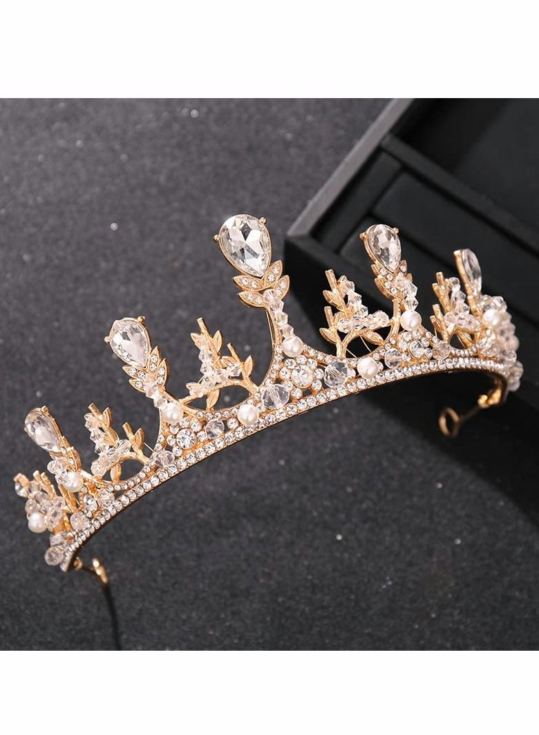 Excefore Gold Princess Crown for Girls, Crystal Birthday Tiaras for Girl Prom Costume Party Accessories, Princess Birthday Crown Children's Show Catwalk Tiara Wedding Jewelry Girls Wedding Pageant Veil Tiaras - Image 5