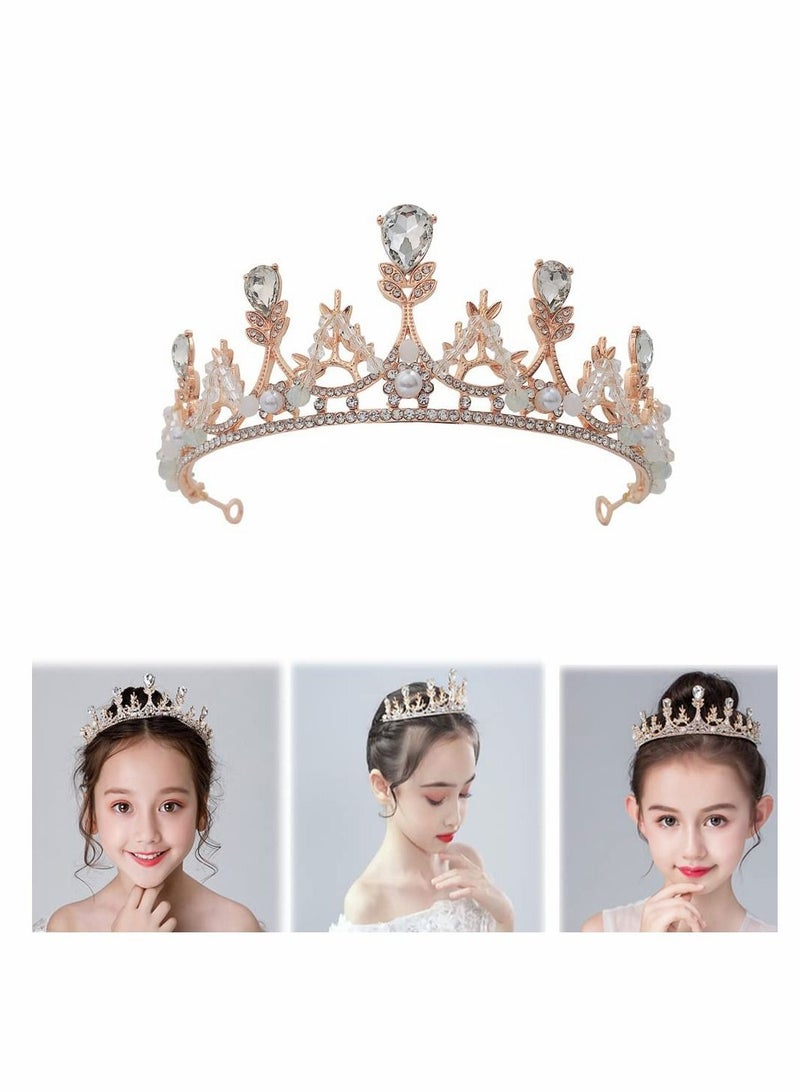 Excefore Gold Princess Crown for Girls, Crystal Birthday Tiaras for Girl Prom Costume Party Accessories, Princess Birthday Crown Children's Show Catwalk Tiara Wedding Jewelry Girls Wedding Pageant Veil Tiaras - Image 4