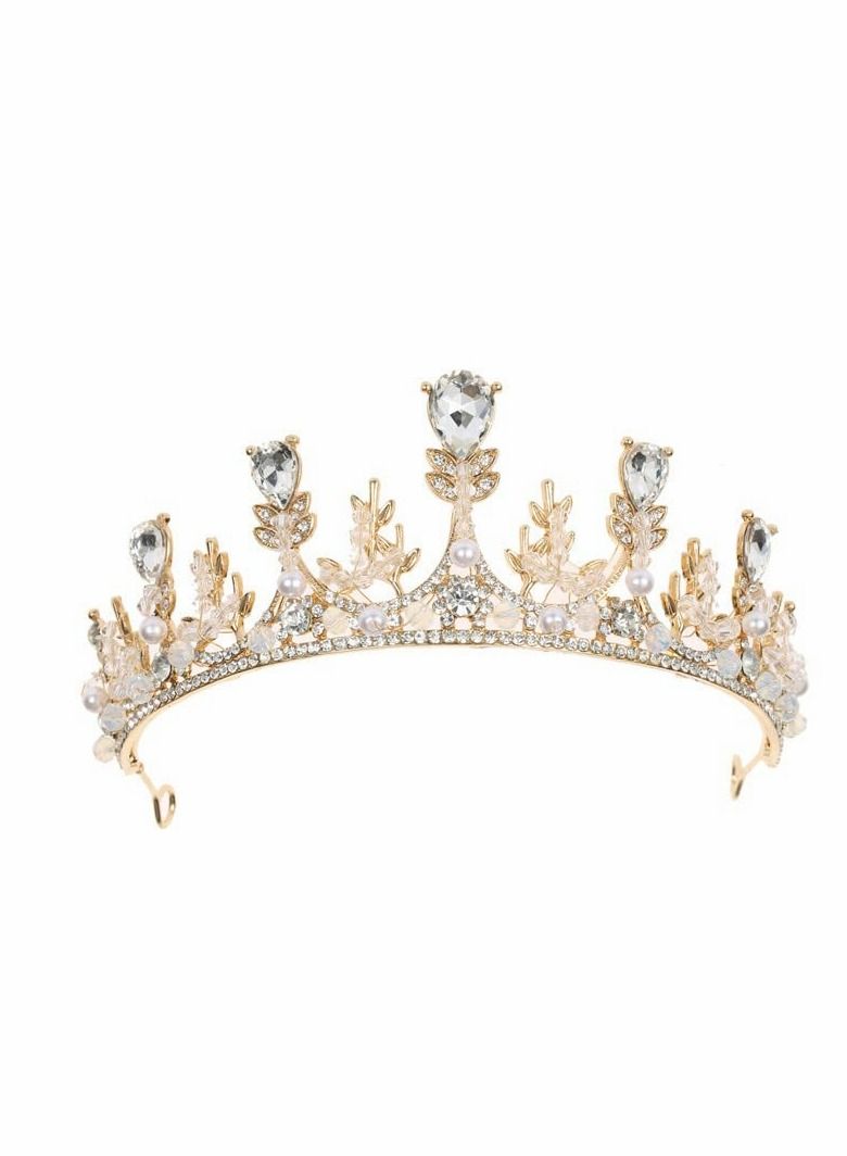 Excefore Gold Princess Crown for Girls, Crystal Birthday Tiaras for Girl Prom Costume Party Accessories, Princess Birthday Crown Children's Show Catwalk Tiara Wedding Jewelry Girls Wedding Pageant Veil Tiaras - Image 1