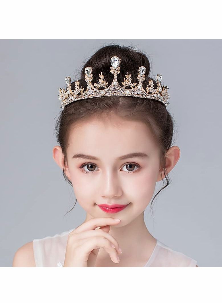 Excefore Gold Princess Crown for Girls, Crystal Birthday Tiaras for Girl Prom Costume Party Accessories, Princess Birthday Crown Children's Show Catwalk Tiara Wedding Jewelry Girls Wedding Pageant Veil Tiaras - Image 2