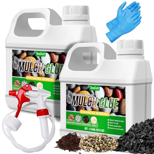 YumCraft Mulch Glue - 64oz Mulch Adhesive Pea Gravel Binder for Landscaping, Garden - Concentrate Landscape Rock Glue Mulch Stabilizer, Last up to 2 Years, Gravel Glue & Lock for Bonding Bark, Sand - Image 1