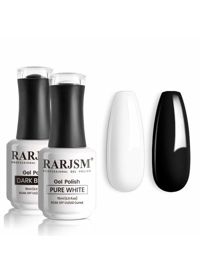 RARJSM 15ML Black White Gel Nail Polish Kit White Black Nail Polish Soak Off Led Lamp Cured Nail Art Vanish Starter Manicure Salon DIY at Home - Image 1