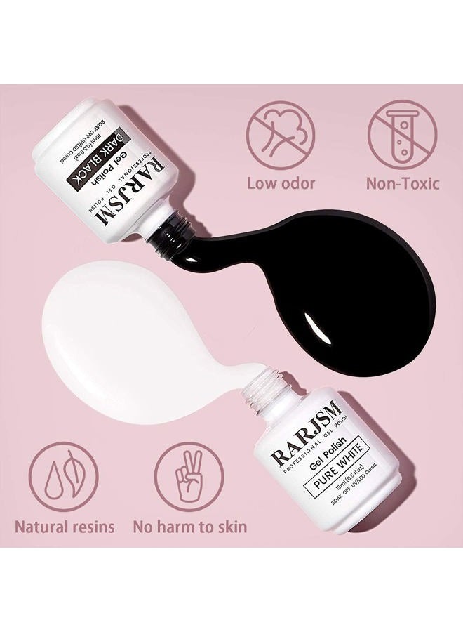 RARJSM 15ML Black White Gel Nail Polish Kit White Black Nail Polish Soak Off Led Lamp Cured Nail Art Vanish Starter Manicure Salon DIY at Home - Image 3