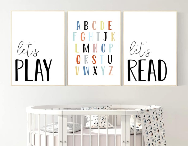 Joocrise Kids Playroom Wall Art Set - Let's Play and Read - Image 1