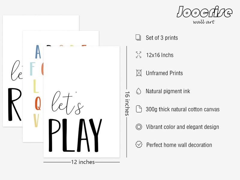 Joocrise Kids Playroom Wall Art Set - Let's Play and Read - Image 2