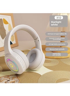 Wireless Noise-Cancelling Bluetooth Headset Starlight White-Youth Edition [send audio cable + compatible with various devices]]