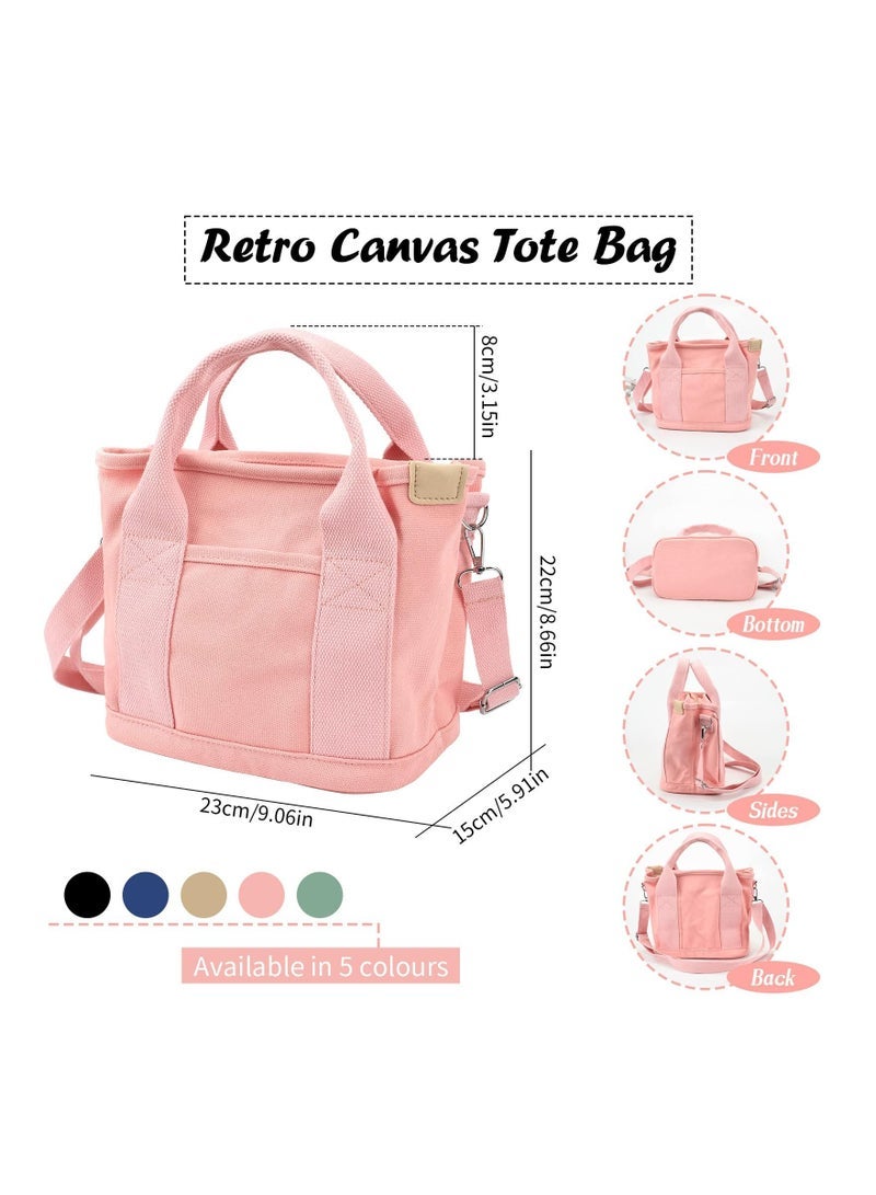 KASTWAVE Canvas Tote Bag for Women MultiPocket Handbags Tote Purse Shoulder Bags with Zipper Large Capacity Crossbody Bag for School Shopping Travel Work Daily Use Pink - Image 5