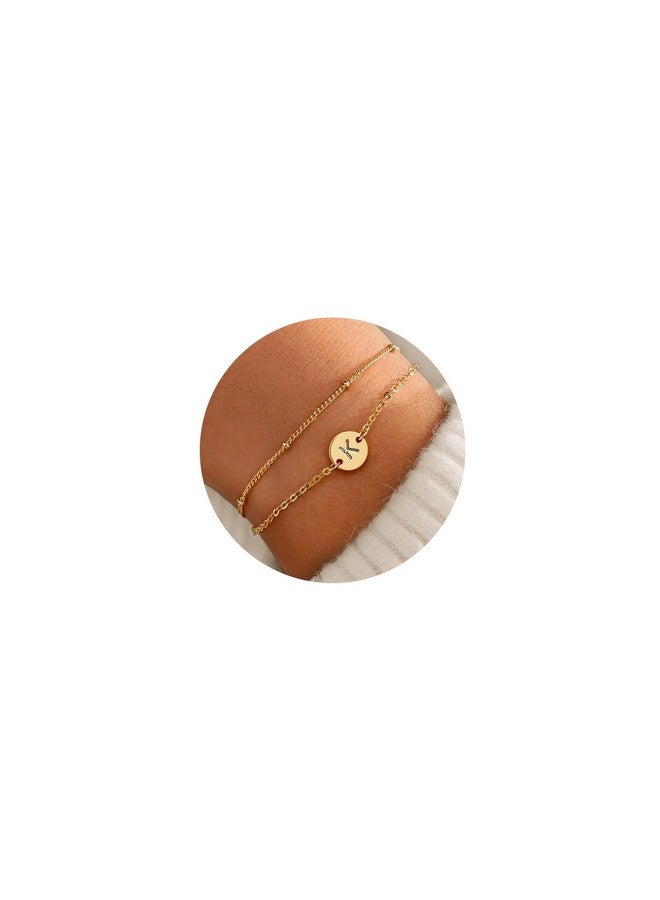 MONOZO Gold Initial Bracelets For Teen Girls Gifts Trendy Stuff - Gold Plated Letter Initial Bracelet Dainty Disc Letter K Initial Bracelets For Women Gold Bracelets For Teen Girls Women Jewelry Gifts - Image 1