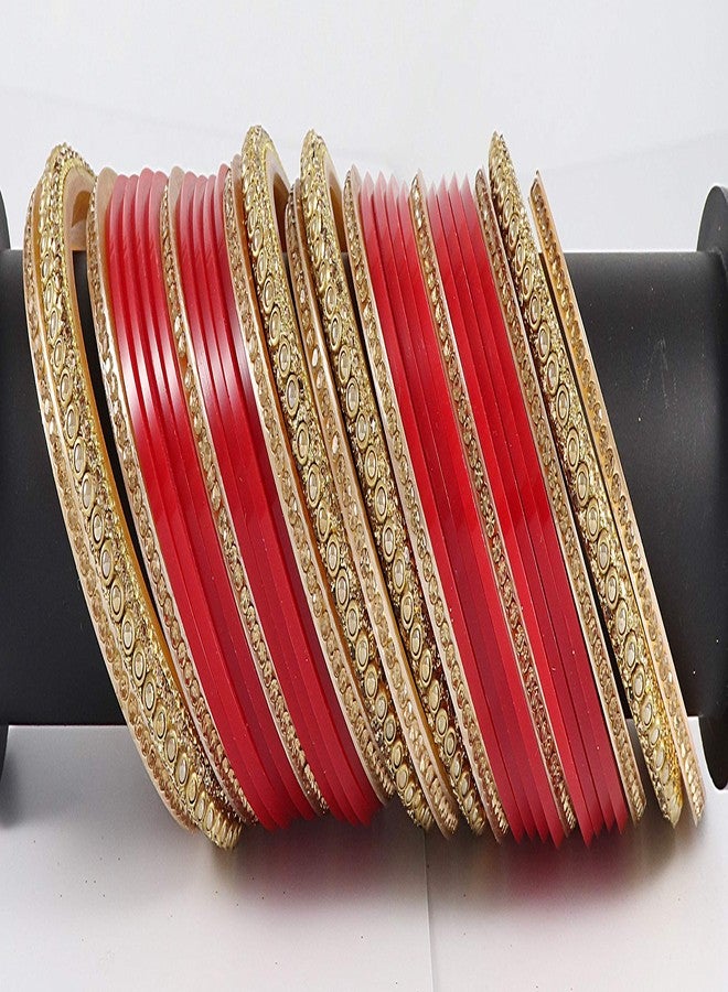 ZULKA Get your traditions Acrylic (Plastic) with Beads Or Zircon Gemstone Studded worked Glossy Finished Chuda Set For Women and Girls, (Tomato Red_2.8 Inches), Pack Of 30 Bangle Set - Image 4