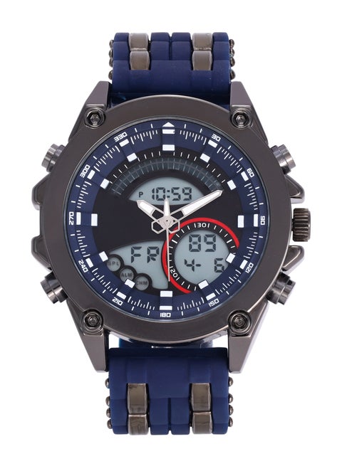 ANDIAMO Men's Digital+Analog Silver Case Silicone Strap Watches